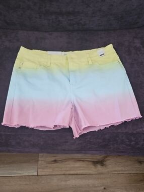 Judy Blue Pastel Ombre Denim Shorts - Yellow, Blue, Pink